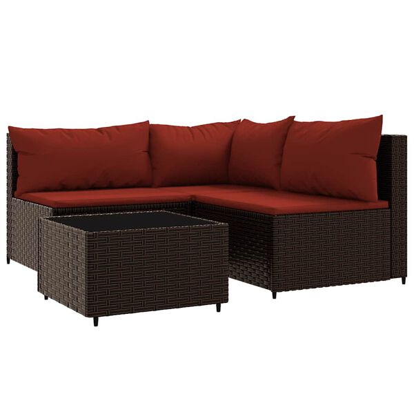 vidaXL 4-tlg. Garten-Lounge-Set mit Kissen Braun Poly Rattan