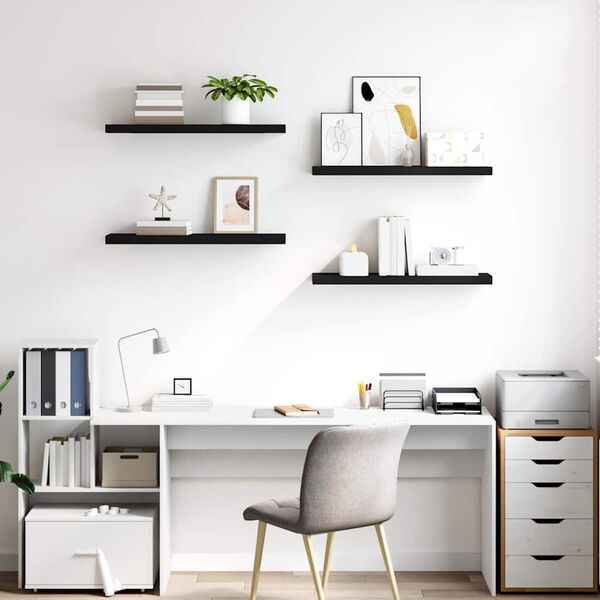 vidaXL Schweberegale 4 Stk. Schwarz 80x23,5x3,8 cm MDF