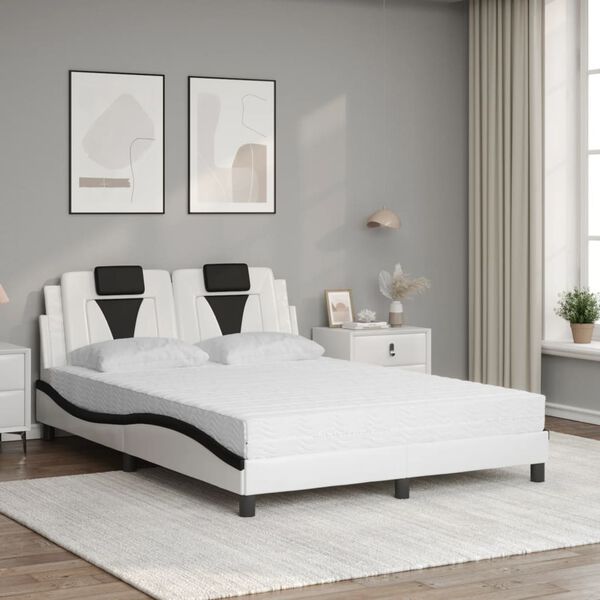 vidaXL Bett "Viana" mit Matratze Wei&szlig; und Schwarz 140x200 cm Kunstleder