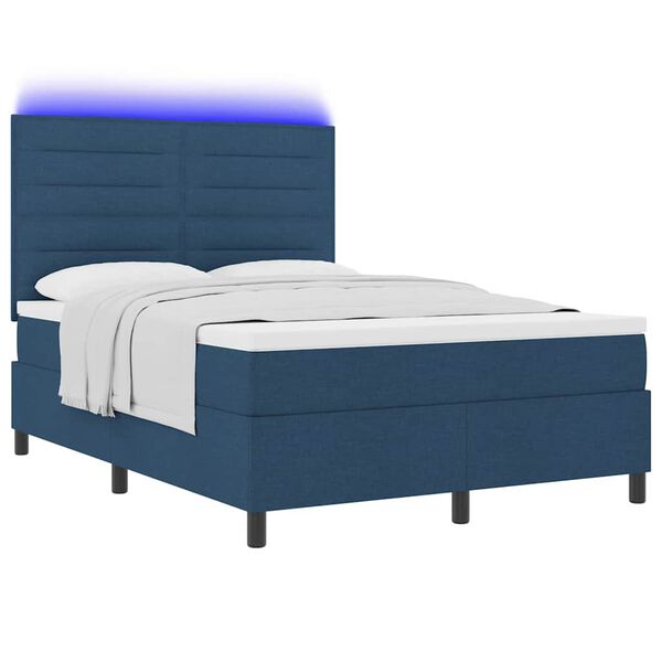 vidaXL Boxspringbett mit Matratze mit LED Blau 140 x 190 cm Stoff