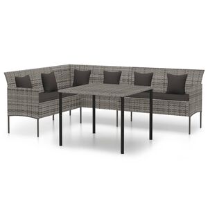 vidaXL 2-tlg. Garten-Essgruppe mit Kissen Grau Poly Rattan