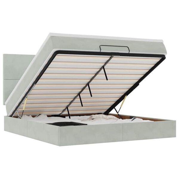vidaXL Ottoman-Bett mit Matratzen & LEDs Hellgrau 160x200 cm Samt