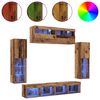 vidaXL TV-Schrankset mit LED-Lichtleisten 6 pcs Altholz Holzwerkstoff