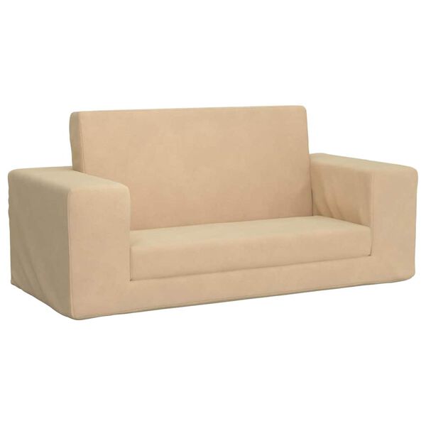 vidaXL Kinder-Schlafsofa 2-Sitzer Creme Weicher Pl&uuml;sch