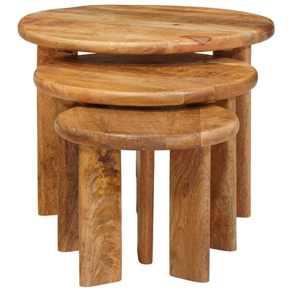 vidaXL Nesting-Couchtische 3 pcs Braun Massivholz Mango