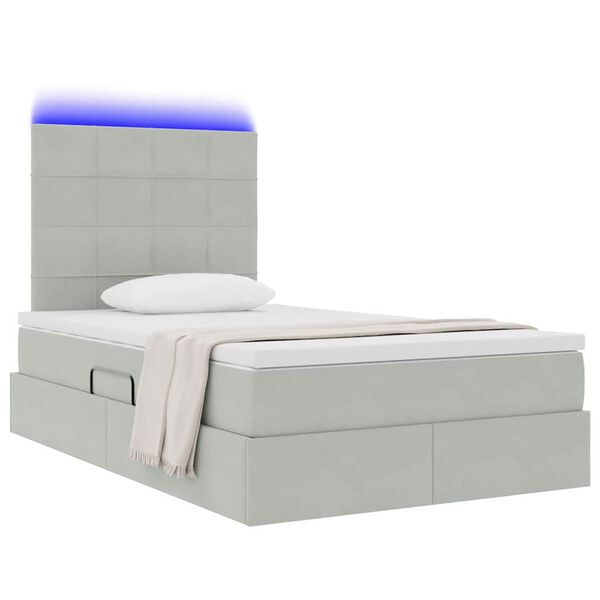 vidaXL Bett mit Stauraum und LED mit LED Hellgrau 120 x 190 cm Samt