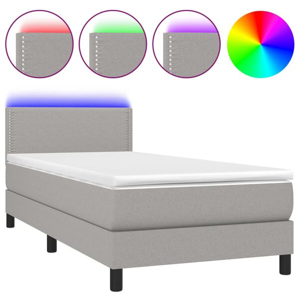 vidaXL Boxspringbett mit Matratze & LED Hellgrau 90x190 cm Stoff