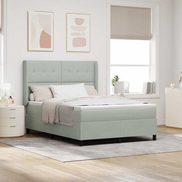 vidaXL Boxspringbett mit Matratze Hellgrau 140 x 190 cm Samt