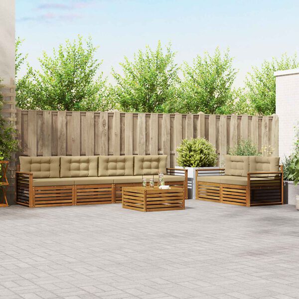 vidaXL Outdoor-Sofagarnitur mit Kissen 7 pcs Natur und Beige