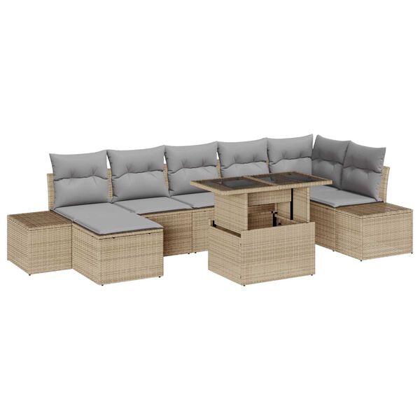 vidaXL Garten-Sofa-Set mit Speicher 8 pcs Beige Poly Rattan