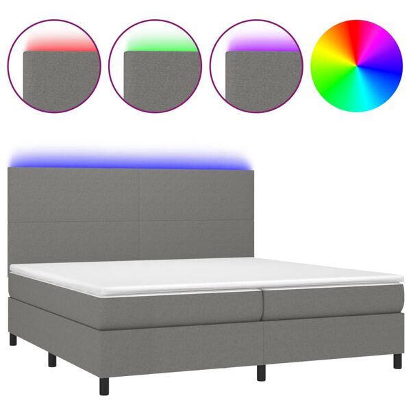 vidaXL Boxspringbett mit Matratze & LED Dunkelgrau 200x200 cm Stoff