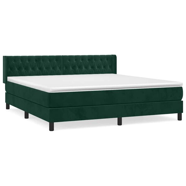 vidaXL Boxspringbett mit Matratze Dunkelgr&uuml;n 180x200 cm Samt