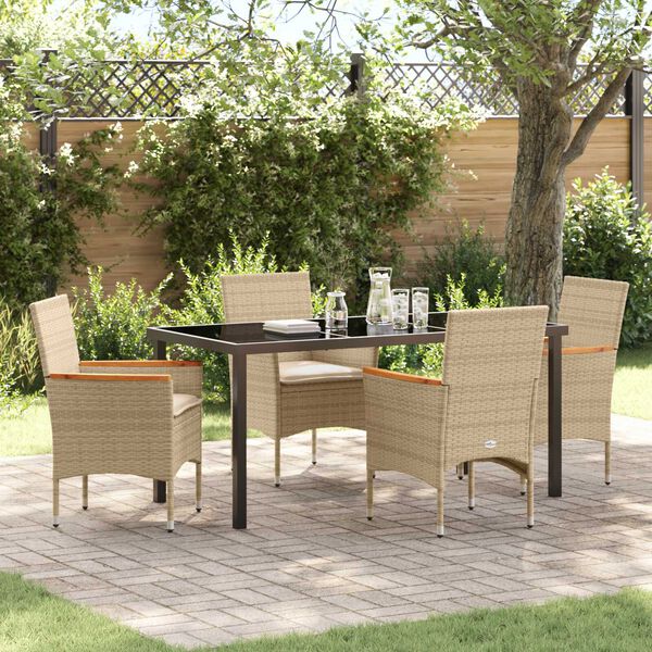 vidaXL Garten Essgruppe mit Kissen 5 pcs Beige Poly-Rattan