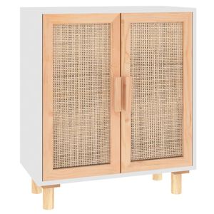 vidaXL Sideboard Weiß 60x30x70 cm Massivholz Kiefer und Natur-Rattan