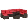 vidaXL Gartensofa-set 9 stk. Braun und Rot Poly-Rattan
