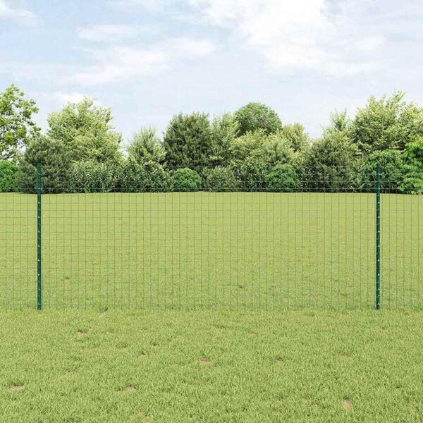 vidaXL Zaun mit Pfosten Gr&uuml;n 1 x 25 m Stahl und PVC