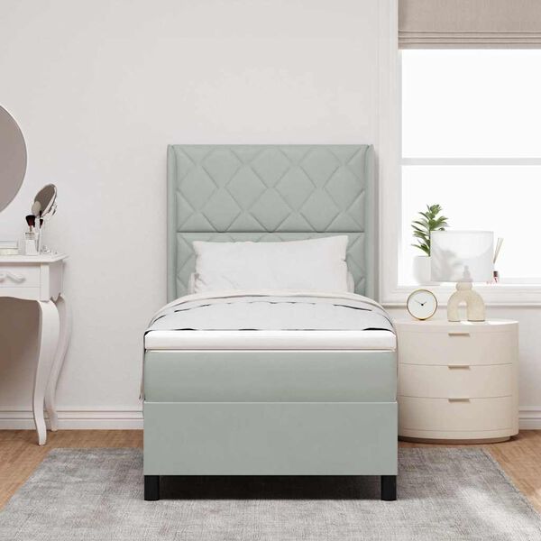 vidaXL Boxspringbett mit Matratze mit LED Hellgrau 90 x 200 cm Samt