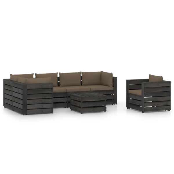 vidaXL 7-tlg. Garten-Lounge-Set mit Kissen Grau Impr&auml;gniertes Holz