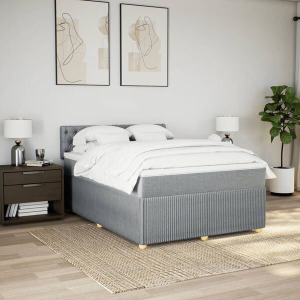 vidaXL Boxspringbett mit Matratze Hellgrau 140x190 cm Stoff