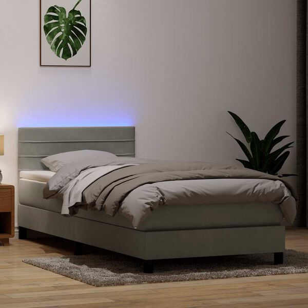 vidaXL Boxspringbett mit Matratze & LED Hellgrau 100x220 cm Samt