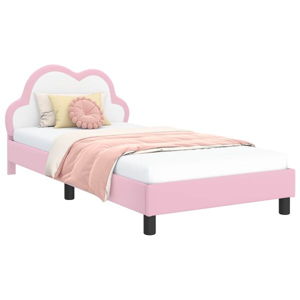 vidaXL Kinderbettgestell mit Kopfteil mit Kopfteil Rosa 90 x 200 cm PU