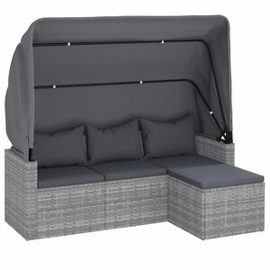 vidaXL 3-Sitzer-Gartensofa mit Dach und Fu&szlig;hocker Grau Poly Rattan