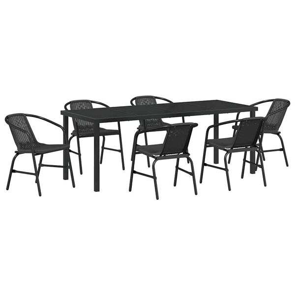 vidaXL Garten Essgruppe 7 pcs Schwarz Pulverbeschichteter Stahl