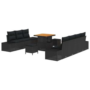 vidaXL Gartensofa-set 10 stk. 9-Sitzer Schwarz Poly Rattan