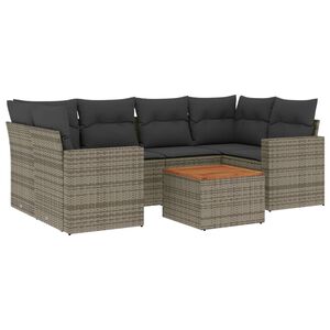 vidaXL 7-tlg. Garten-Sofagarnitur mit Kissen Grau Poly Rattan