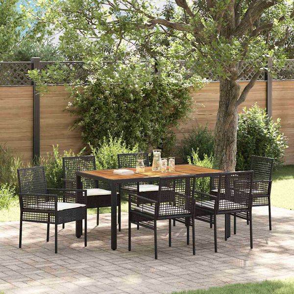 vidaXL Garten Essgruppe 7 pcs Schwarz Poly-Rattan
