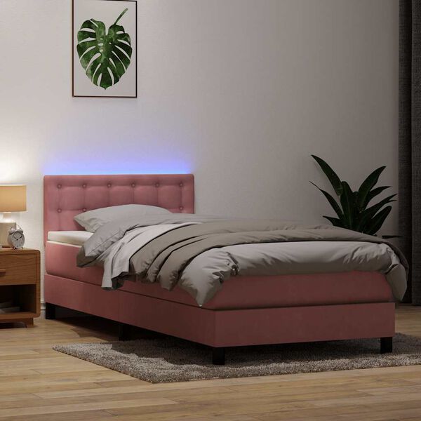 vidaXL Boxspringbett mit Matratze & LED Rosa 80x220 cm Samt