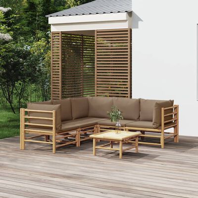 vidaXL 6-tlg. Garten-Lounge-Set mit Kissen Taupe Bambus