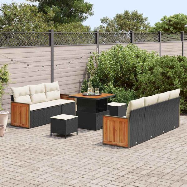 vidaXL Garten-Sofa-Set 10 pcs Schwarz und Creme Poly-Rattan
