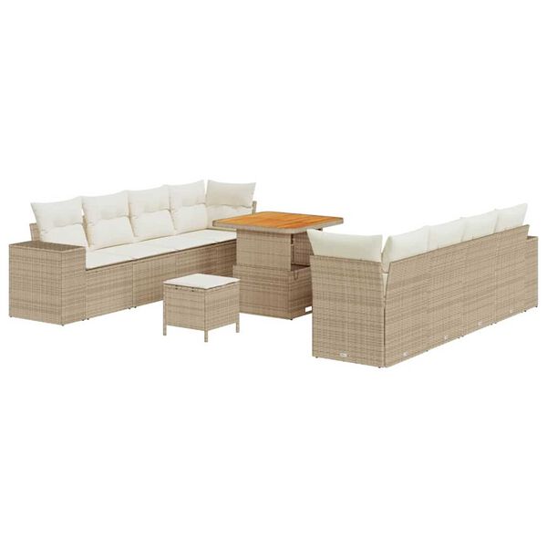 vidaXL Gartensofa-set mit Kissen 11 pcs Beige und Creme Poly-Rattan