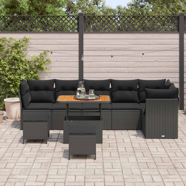 vidaXL Gartensofa-set 9 pcs Schwarz Poly-Rattan