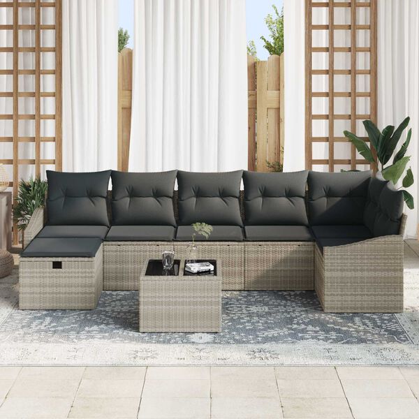 vidaXL Garten-Sofa-Set 8 pcs Hellgrau 55 x 62 x 69 cm Poly Rattan