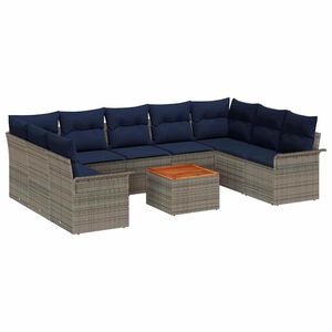 vidaXL Gartensofa-set 10 pcs Grau und Marineblau Poly-Rattan