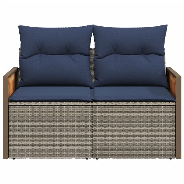 vidaXL Gartensofa mit Kissen 2-Sitzer Grau Poly Rattan
