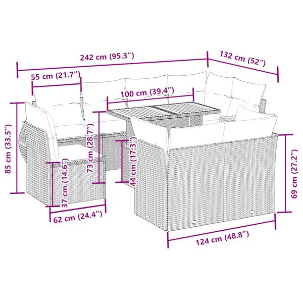 vidaXL 9-tlg. Garten-Sofagarnitur mit Kissen Beige Poly Rattan