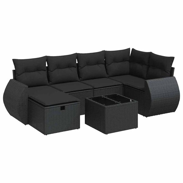 vidaXL 6-tlg. Garten-Sofagarnitur mit Kissen Schwarz Poly Rattan
