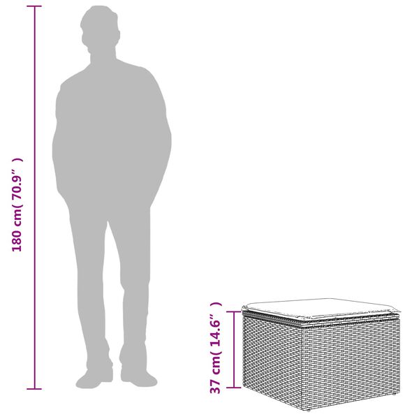 vidaXL Gartenhocker mit Kissen Braun 55x55x37 cm Poly Rattan