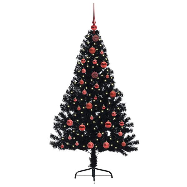 vidaXL K&uuml;nstlicher vorbeleuchteter Weihnachtsbaum Schwarz 150 cm PVC