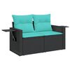 vidaXL 5-teiliges Gartensofa-Set mit Kissen, schwarzes Polyrattan