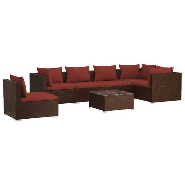 vidaXL 7-tlg. Garten-Lounge-Set mit Kissen Poly Rattan Braun