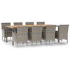vidaXL 9-tlg. Garten-Essgruppe mit Kissen Grau Poly Rattan