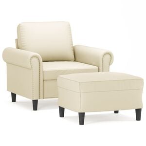 vidaXL Sessel mit Hocker Creme 60 cm Kunstleder