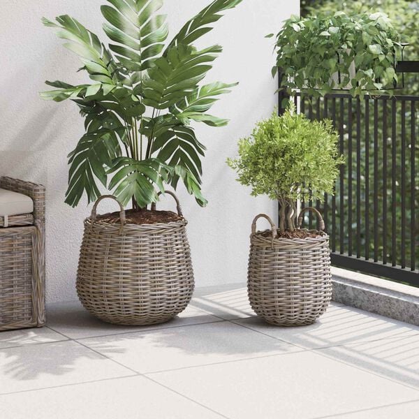 vidaXL Blumentopf K&ouml;rbchen mit Speicher 2 pcs Grau Lacak Rattan