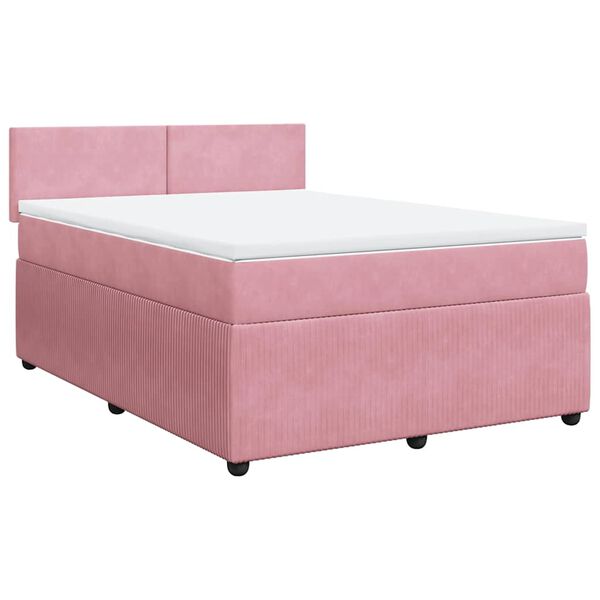 vidaXL Boxspringbett mit Matratze Rosa 140x190 cm Samt