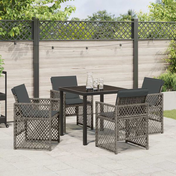 vidaXL Garten Essgruppe 5 pcs Grau Poly-Rattan