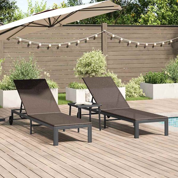 vidaXL Sonnenliege 2-Person 3 pcs Braun 40 x 39 x 40,5 cm Poly-Rattan